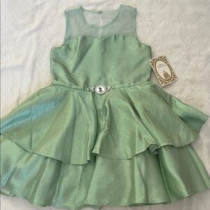 Disney Tiana Shimmering Mint Green Girls Party Dress with Jeweled Belt